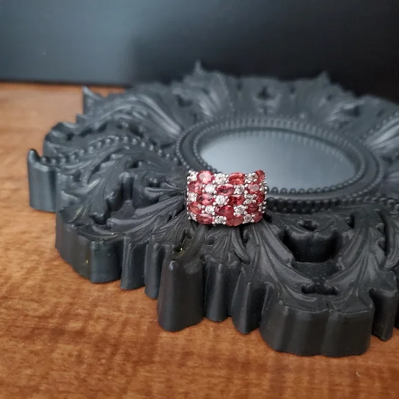 Rhodolite Garnet White Topaz Sterling Silver Ring Size 7 - Picture 6 of 16